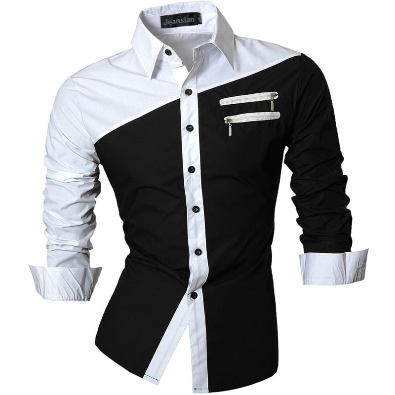 jeansian Spring Autumn Features Shirts Men Casual Long Sleeve Casual Male Shirts Zipper Decoration (No Pockets) Z015