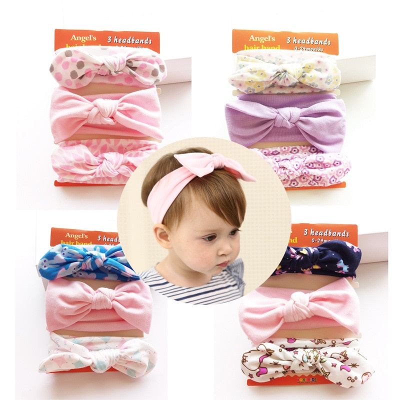 3pcs/set Baby Girl Headbands Cotton Rabbit Ear Newborn Turban Bow Elastic Hairband Princess Christmas Day Gifts Baby Accessories