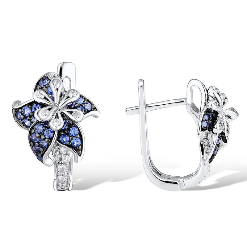 SANTUZZA Silver Earrings For Woman Pure 925 Sterling Silver Blue Pink Star Flower Cubic Zirconia Trendy Fashion Jewelry