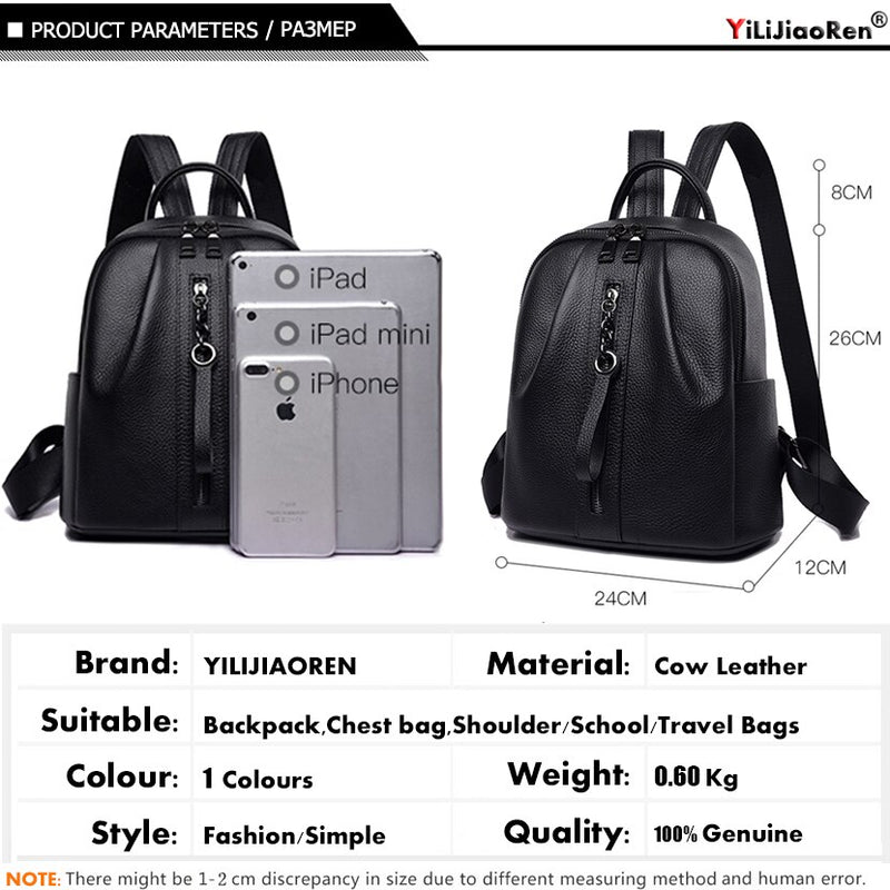 Casual Genuine Leather Women Backpack Brand Real Cow Leather Backpack Female Large Capacity School Bags for Teenage Girls