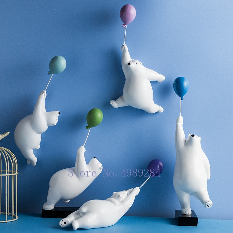 Nordic Creative balloon Polar bear Wall decoration Wall mount Decorative accessories Home living room Background wall hanging