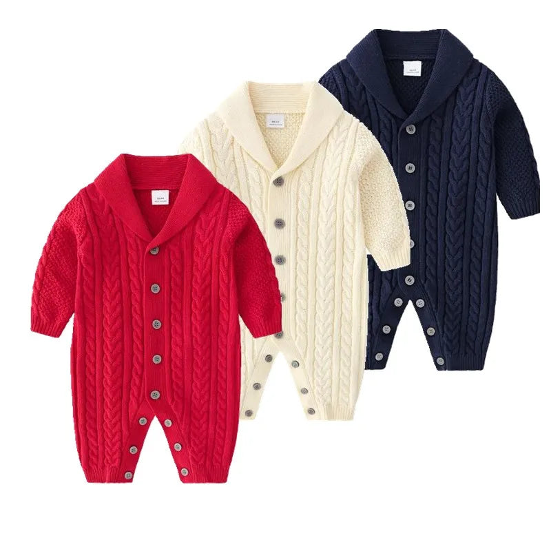 2023 Autumn- Winter Handsome clothing for Boys girls Kids 3 Colors Long Sleeve Knitting rompers Clothes For Newborn baby coats