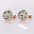 Hot Sale Men Immovable Watch Cufflinks Round Stainless Steel Steampunk Gear Watch Movement Cuff links With Glass Suits Wedding