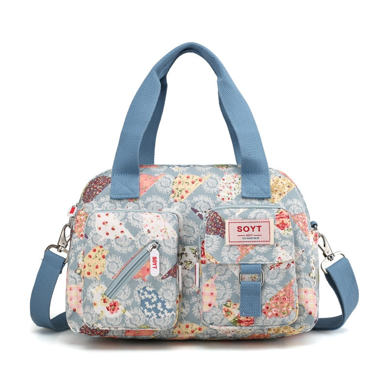 Nuevos bolsos de hombro de nailon multicapa para mujer, bolsos sencillos a la moda para chicas, bolsos de mensajero, bolsos cruzados con flores impresas