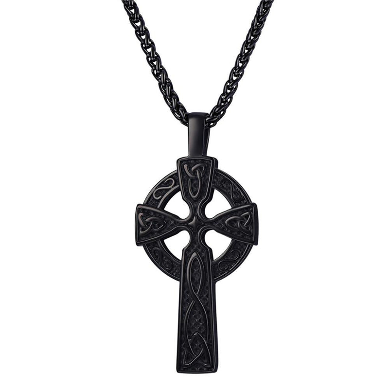 U7 Cross Irish Knot Necklace for Men Stainless Steel Triquetra Viking Triple Horn Of Odin Jewelry Necklace &amp; Pendant P754