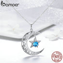 BAMOER Romantic 925 Sterling Silver Sparkling Moon And Star Necklaces Pendants for Women Fashion Necklace Jewelry Gift SCN278