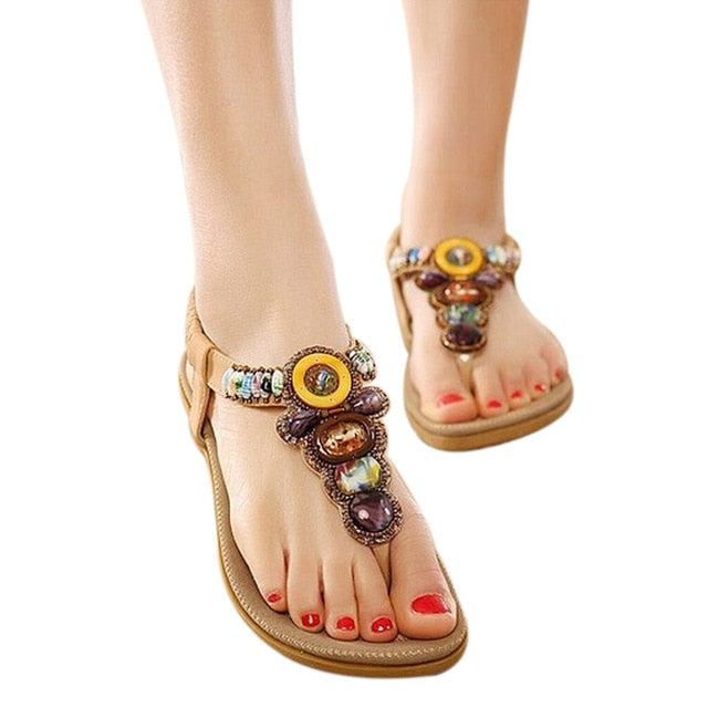 CEYANEAO 2020 Bohemian Women Sandals Gemstone Beaded Slippers Summer Beach Sandals Women Flip Flops Ladies Flat Sandals Shoes