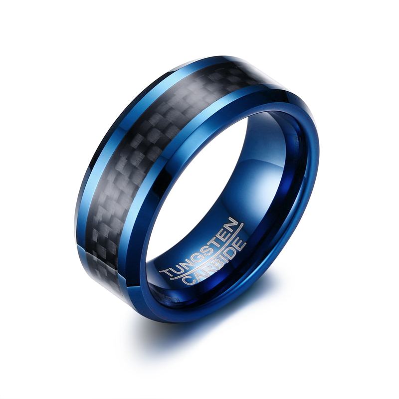 Vnox Tungsten Men Ring with Carbon Fiber 8mm Male Engagement Party Finger Ring Wedding Bands US Size 8 9 10 11 12