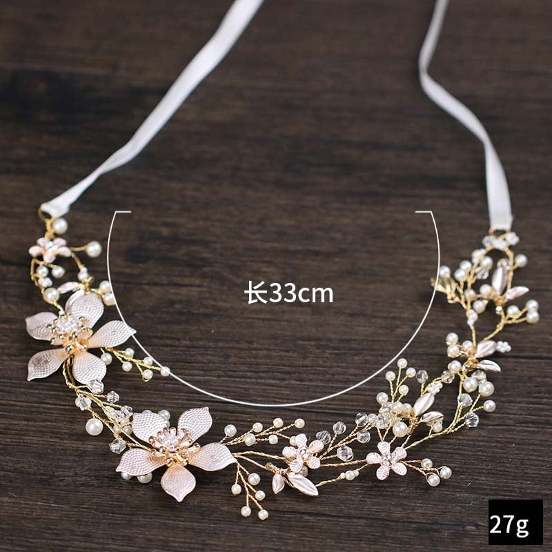 Floral Headbands For Women Golden Leaf Wired Crystal Pearls Flower Hairband Wedding Crown Hair Vine Bridal Hair accessories VL