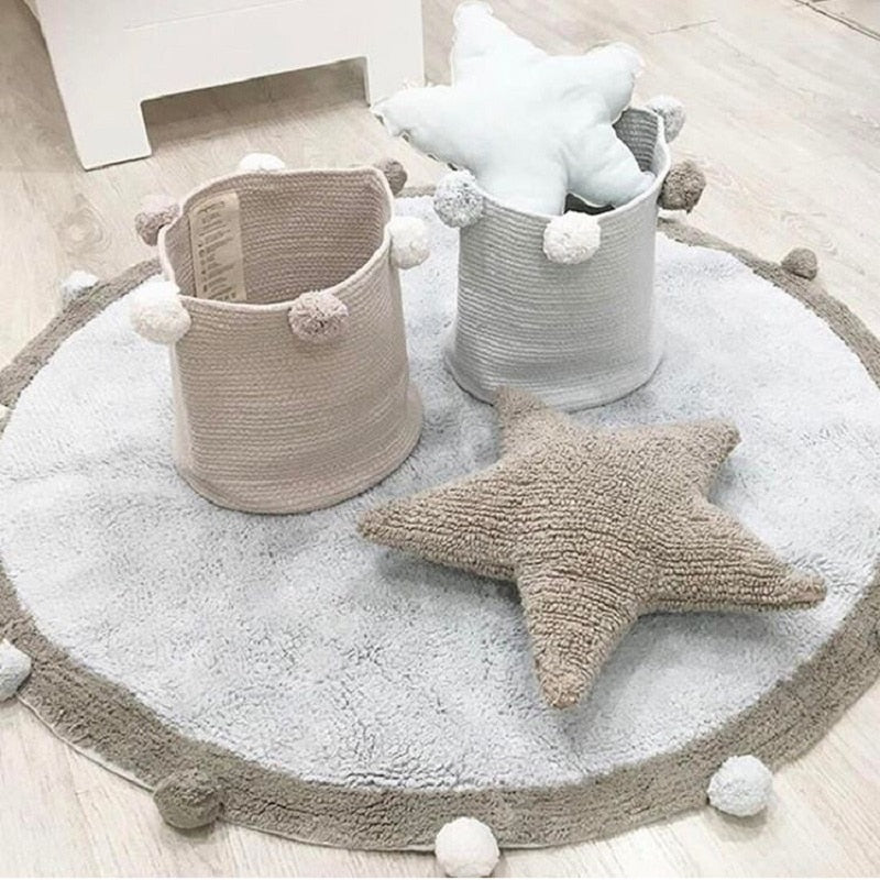 Runder Teppich Tapete Infantil Nordic Weiche Baumwolle Flauschige Bodenmatte Teppiche Kelim für Baby Kinder Schlafzimmer Wohnzimmer Rosa Grau Blau