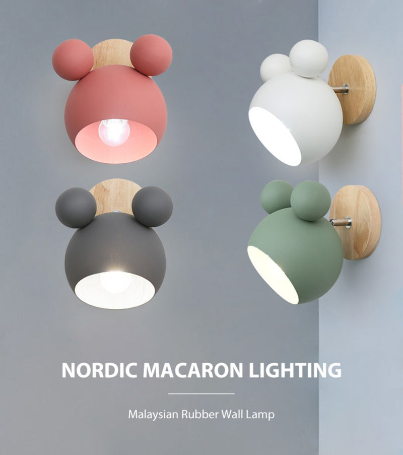 Nordic Wooden Wall Lamps Cute Cartoon Styling Coloful Wall Sconces Kitchen Restaurant Macaroon Decorative Bedside Lamp E27