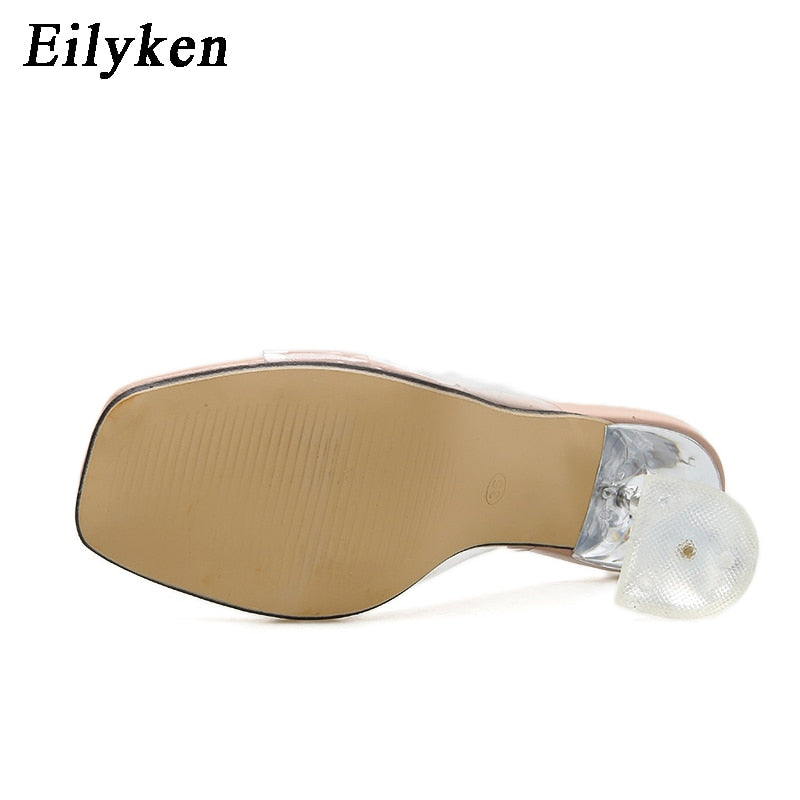 Eilyken Orange Silver PVC Jelly Transparent Perspex  Women Slippers Open Toe Sandals Fashion Clear High Heels Shoes Size 42