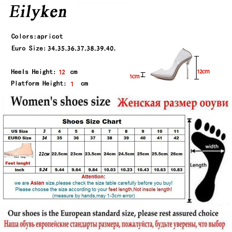 Eilyken Clear PVC Transparent Pumps Sandals Perspex Stilettos High Heels Pointed Toe Womens Nightclub Zapatillas De Mujer