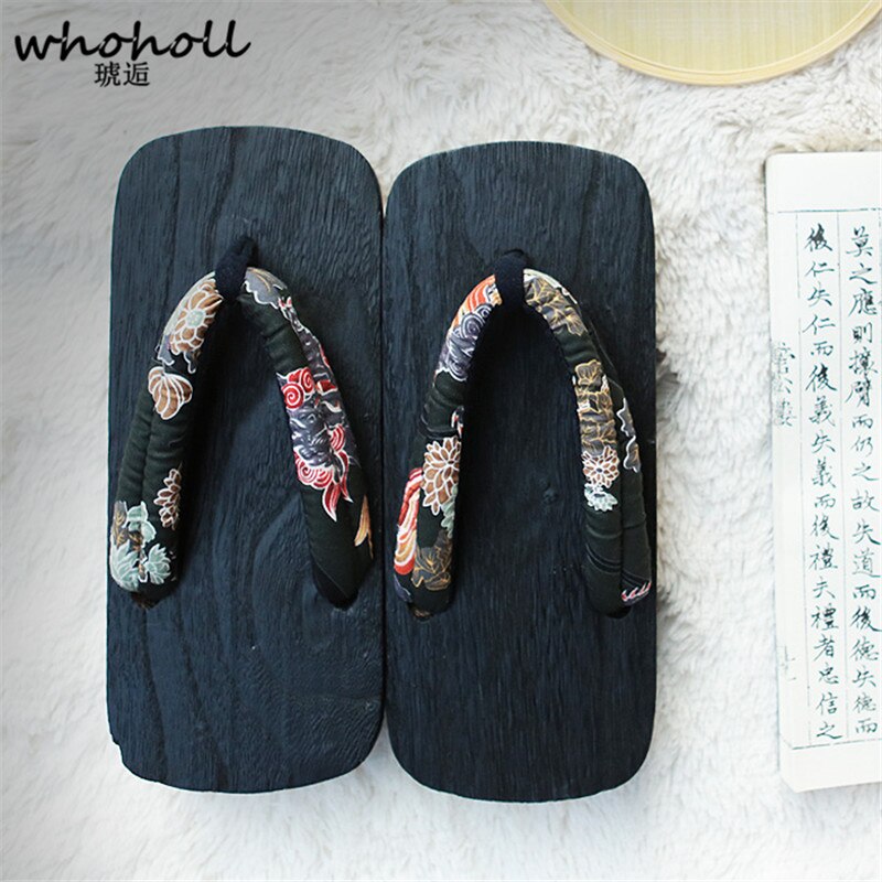 WHOHOLL Original Geta Man Women Japanese Kimono Clogs Cosplay Costumes Wooden Shoes Flip Flops Platform Two-teeth Slippers