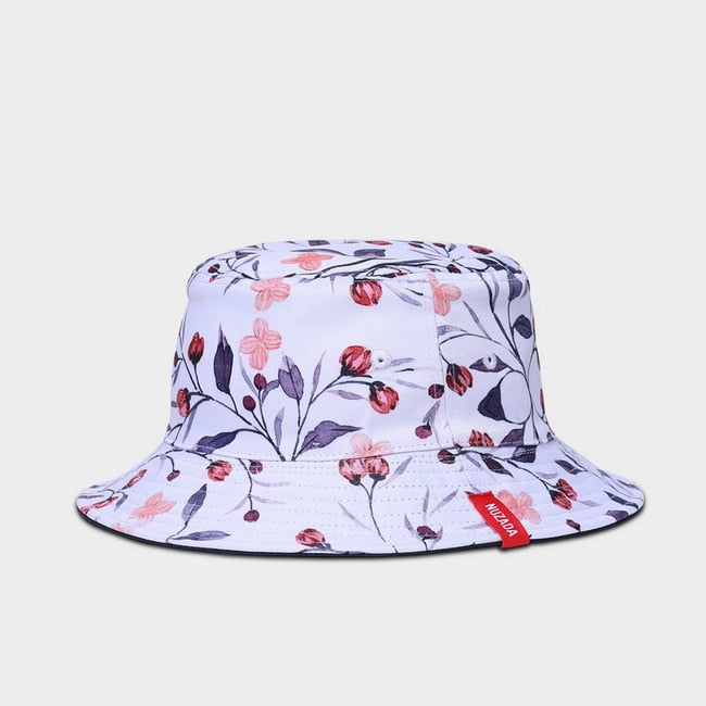 NUZADA Print Bucket Hat Sommerhüte für Frauen Fischerhut Baumwolle faltbar weibliche Sonnenschutzkappen doppelseitig kann getragen werden