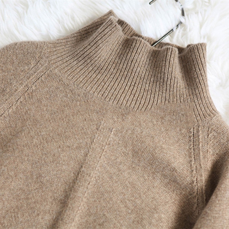 BELIARST Otoño e Invierno nuevo suéter de Cachemira para mujer suéter de cuello alto suéter grueso suelto camisa de punto de párrafo corto