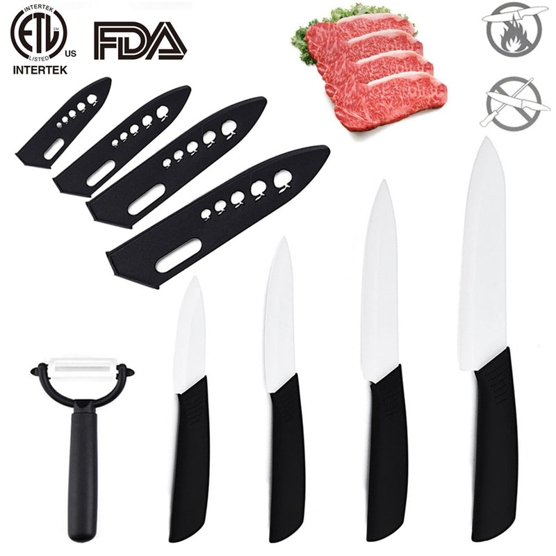 Cuchillos de cerámica Cocina 6 "Chef's, 5" Santoku, 4 "Utilidad, 3" Pelar, Set + pelador Cook Set Zirconia Blade Fruta Vegetal Chef Knife