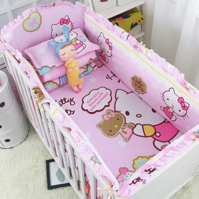 6Pcs Cartoon Baby Crib Bumpers Babies Bedding Sets Padded Baby Crib Rail Cot Bed Sheets Cotton  Customizable Baby Beddings Set