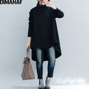 DIMANAF Autumn Winter Pullover Women Clothing Warm Hoodies Sweatshirts Loose Cotton Knitted Thicken Tops Turtleneck Red Black