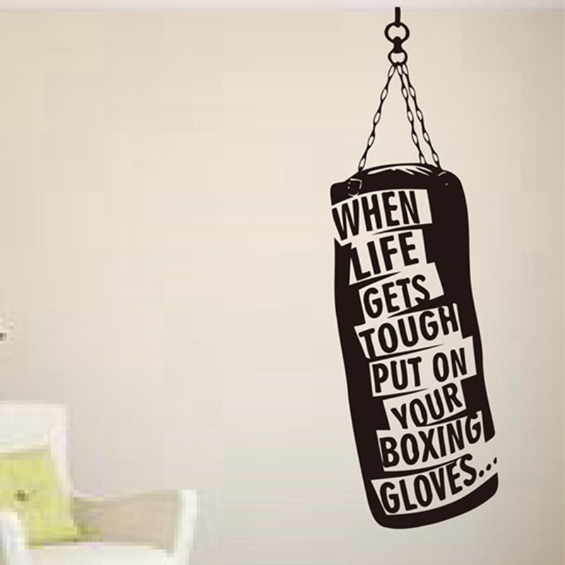 When life gets..Punch Bag Gloves Boxing Motivational Wall Decals Fitness Gym Hobby Quote Vinyl Stickers DIY Art Decor