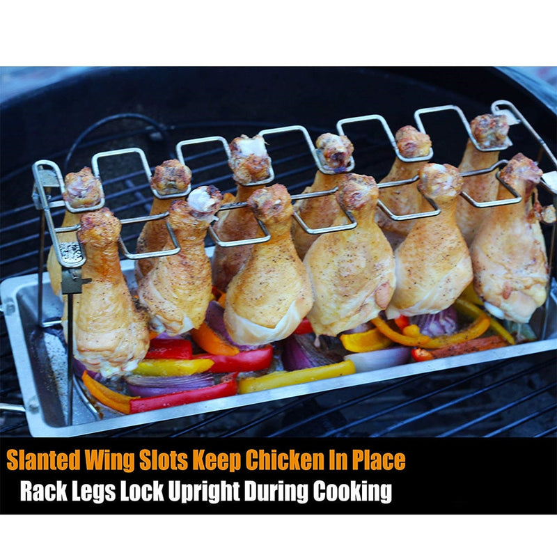 LMETJMA Chicken Wing and Leg Rack 14 Slot Edelstahl Chicken Leg Grill Rack Chicken Drumstick Bräter für Ofengrill KC0272