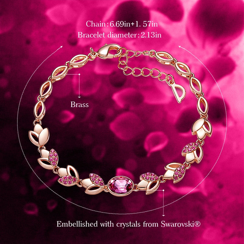 CDE Pulsera de oro para mujer Joyas adornadas con cristales Pulsera ajustable Joyas de oro rosa para ella