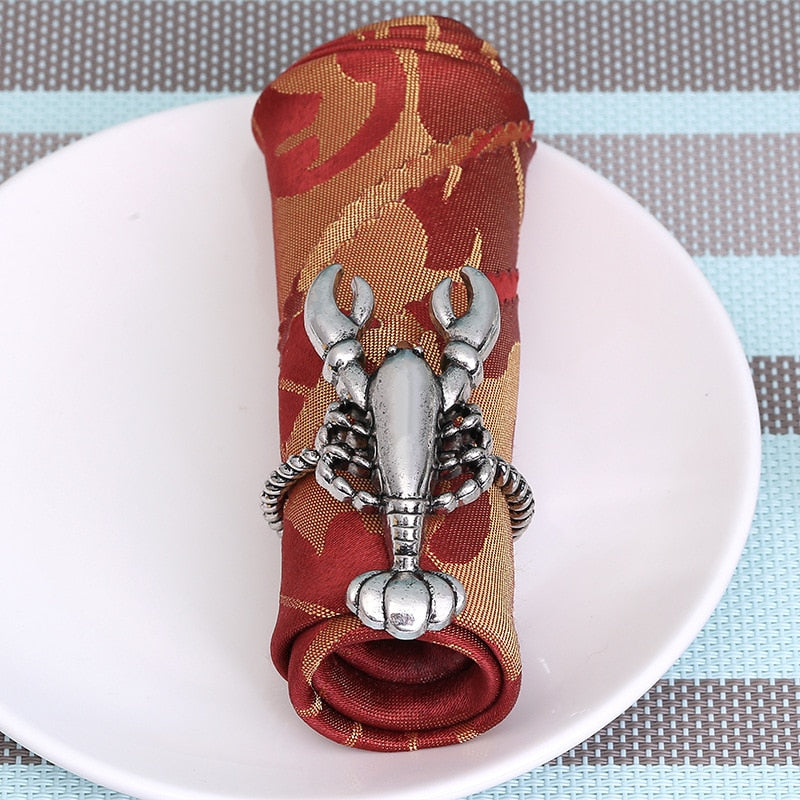 6pcs Alloy lobster napkin buckle Electroplated Epoxy metal prawns napkin ring Soft sample model room hotel table