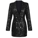 Hochwertige Mode 2021 Designer Blazer Damen Double Lion Buttons Schalkragen Glitter Pailletten Long Runway Black Blazers