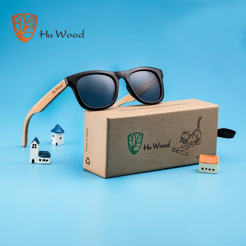 Hu Wood Kids Polarized Sunglasses for Boys and Girls with Recycled Frames and Beech Wood Arms | 4 to 8 years