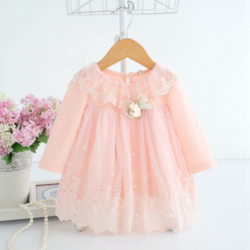 Baby Girl Dress 0-2Y Newborn Cute Baby Embroidery Cotton Dress Infant Baby Birthday Dress Baby Clothes with Toy Bear 2 Color