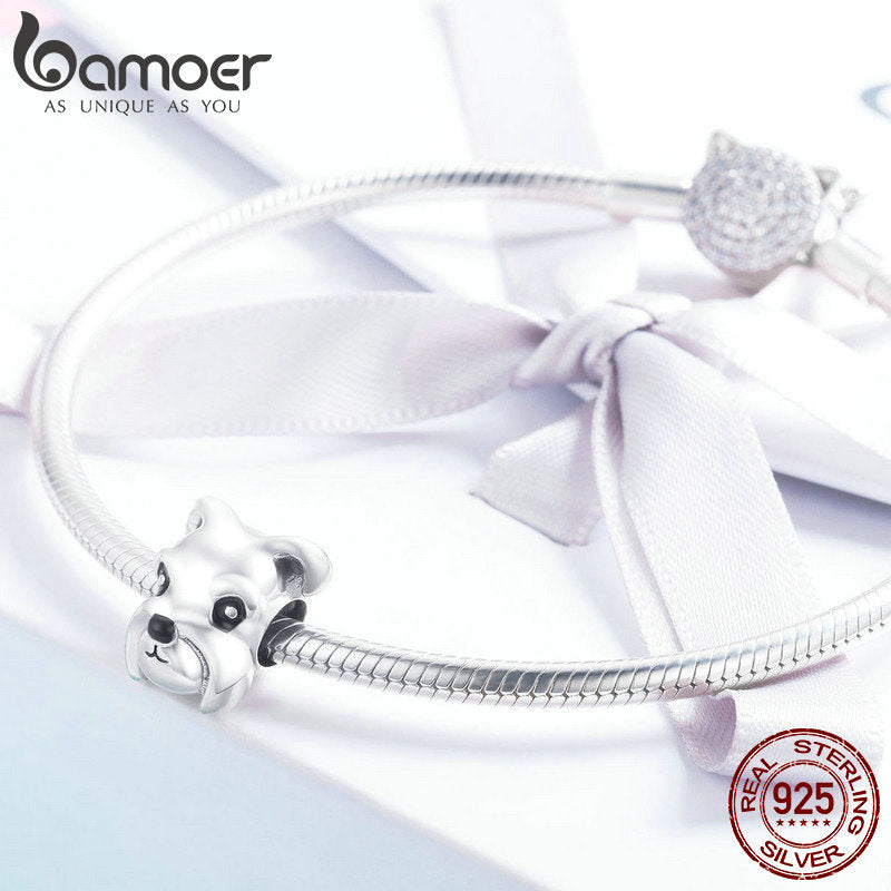 BAMOER 100% 925 Sterling Silber Schöne Tier Schnauzer Hund Charm Beads passen Frauen Charm Armbänder &amp; Halsketten DIY Schmuck SCC835