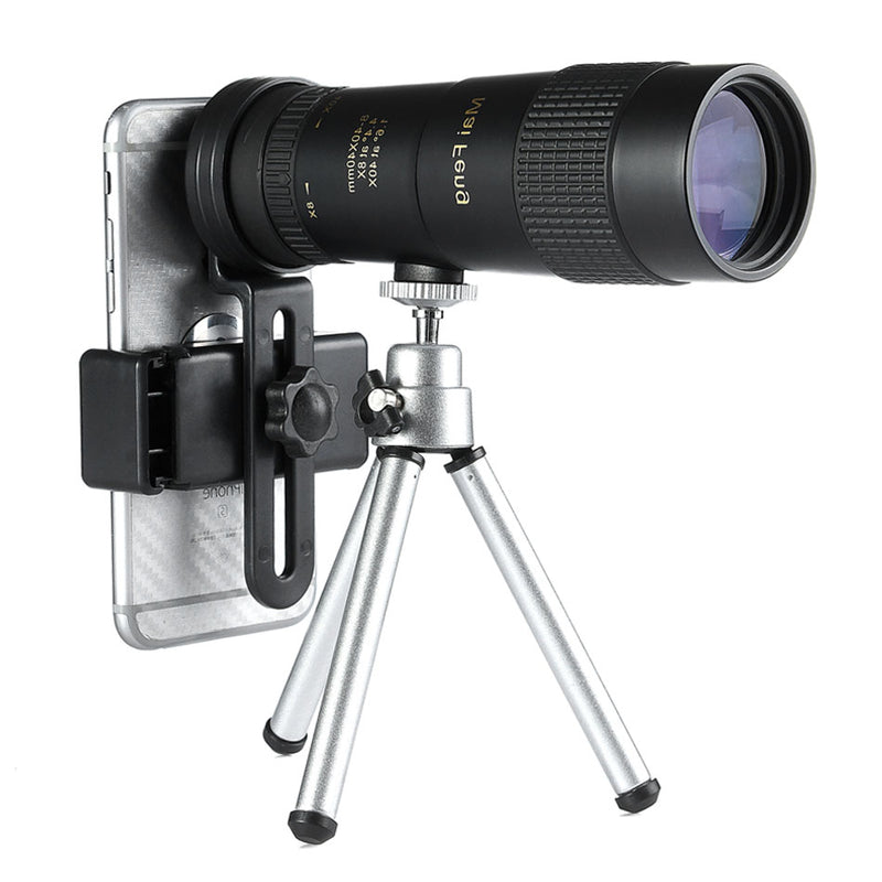 Maifeng 8-40x40 Monokular-Teleskop Kompaktes einziehbares Zoom Wasserdichtes Bak4 Professionelles HD-ED-Glas mit Stativ-Telefonclip