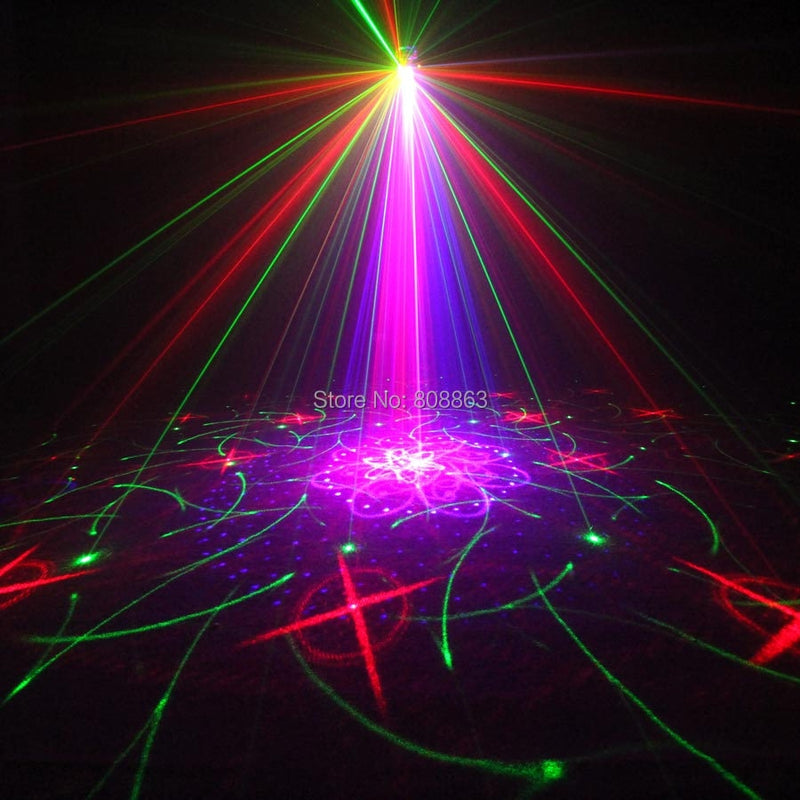 ESHINY Mini RGB 5 Linsen Laser 128 Muster Projektor Blaue LED Club Home Party Bar DJ Disco Weihnachtstanz Bühneneffektlicht N60T155