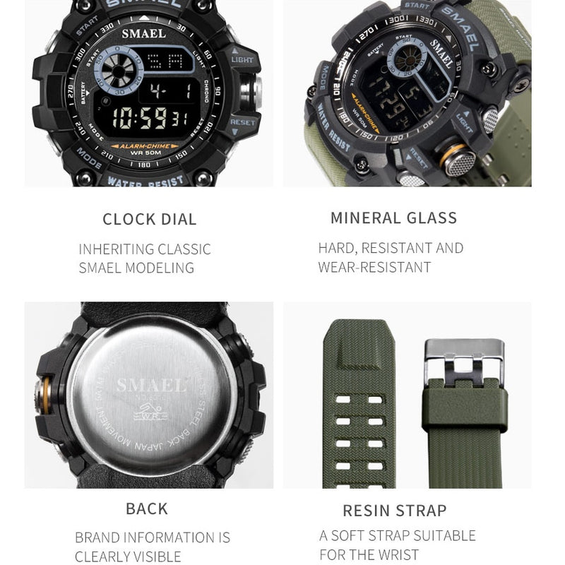 SMAEL Military Digital Watches Men Alarm Waterproof Watch LED Back Light Sport Wristwatch Chronograph Countdown Clock Male 8010