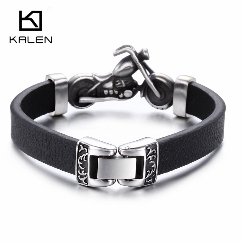 Kalen neue einzigartige männliche Schmuck Edelstahl Motorrad Charm Armband Rock Punk langlebige Lederarmbänder billig cooles Geschenk