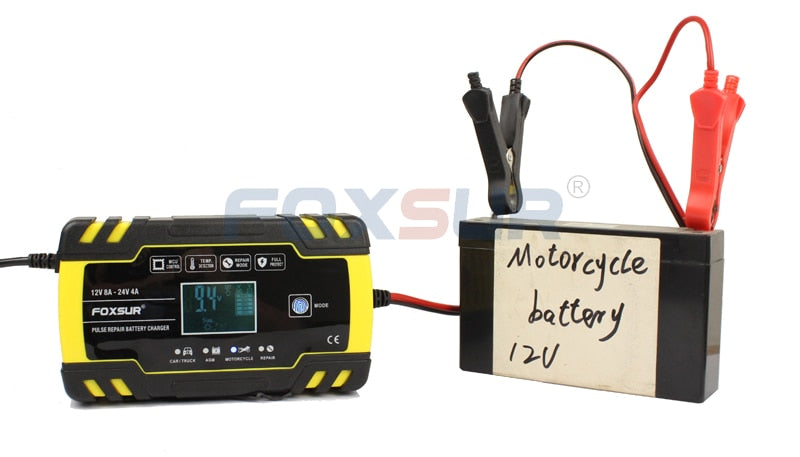 Cargador de batería inteligente automático FOXSUR 12V 24V 8A, cargador de batería inteligente de 3 etapas, cargador de batería de coche para batería GEL WET AGM
