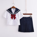 Bonito traje de marinero, conjuntos de uniformes escolares JK de manga larga para niñas, camisa blanca y falda plisada azul oscuro, trajes de Cosplay para estudiantes