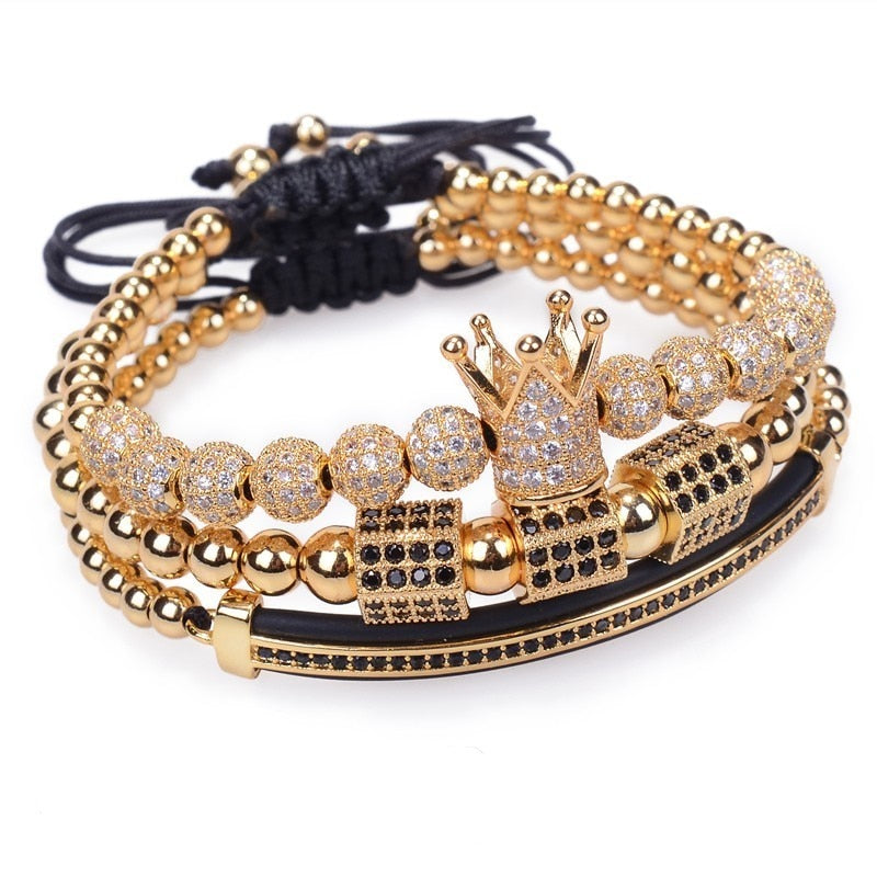 3 teile/satz Luxus Schmuck Neue Zirkon Hip Hop Gold Farbe Armbänder Männer Kubische Micro Pave CZ Charme Geflochtene Flechten Pulseira