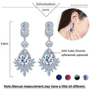 BeaQueen Luxury Royal Blue Water Drop CZ Crystal Women Wedding Jewelry Long Bridal Earrings with Clear Cubic Zirconia E081