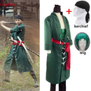 5 UNIDS Anime Japonés Roronoa Zoro Cosplay Traje Comic Halloween Cosplay traje Conjunto Completo peluca y pañuelo envío gratis