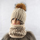 2021 Womens Hat With Scarf Warm Fleece Inside Beanie Girls Winter Cap For Women Real Mink Fur Pompom Hat Female Knitted Caps