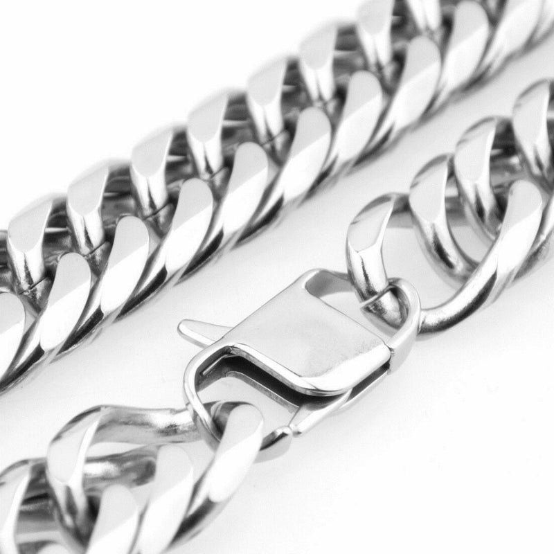 Custom Length 16/19/21mm Width Heavy Silver Color Cut Curb Cuban Chain 316L Stainless Steel Mens Necklace Or Bracelet 7&#39;&#39;-40&#39;&#39;