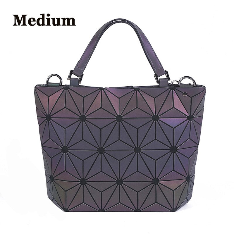 Neue Luminous Messenger Bags Frauen Bao Bag Diamond Tote Geometry Umhängetaschen Nachtleuchtende Laser Plain Folding Bag Handtaschen bolso