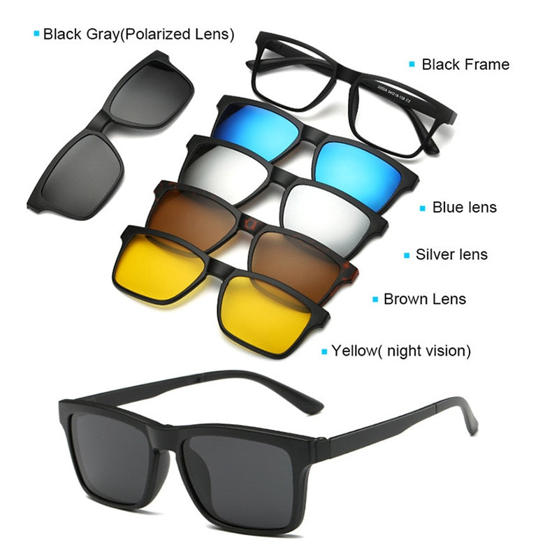 5+1 suit Fashion Clip On Sunglasses Women Frames Clips Magnetic Sunglasses Magnet eyeglasses men Clip glasses 6 in 1