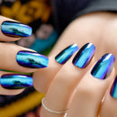Super Holographice Coffin Nails Mirror Blue Chrome Sparkly Ballerina Fake Nails Medium Size Manicure Tips with Glue sticker