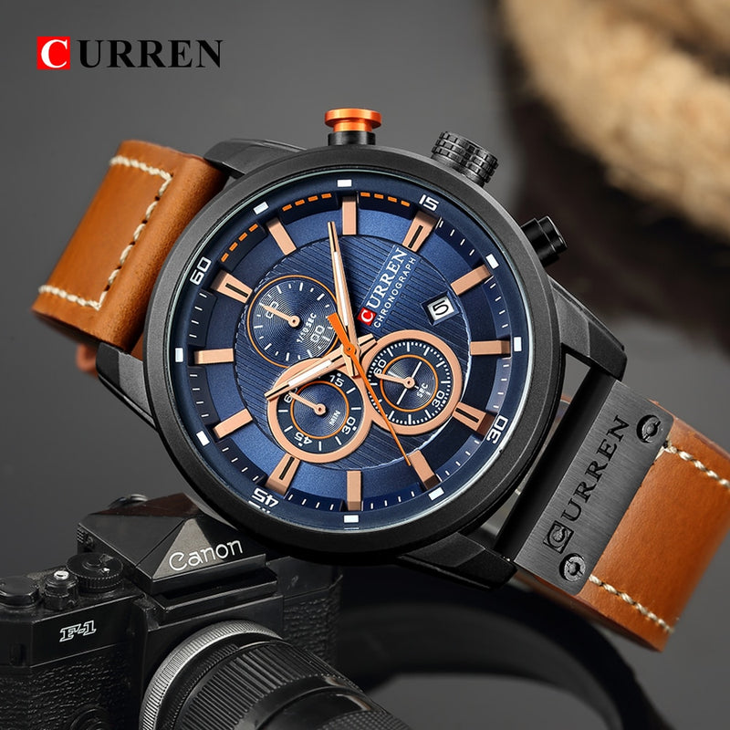 Relojes de cuarzo para hombre con correa de cuero de moda CURREN de lujo de marca superior, relojes de pulsera informales con fecha de negocios para hombre, reloj Montre Homme