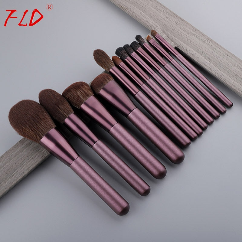 FLD 12pcs Wood Handle Makeup Brush Set Blush Brush Set Eye Eyeliner Powder Foundation Make Up Brushes Set Cosmetic Tools Kit