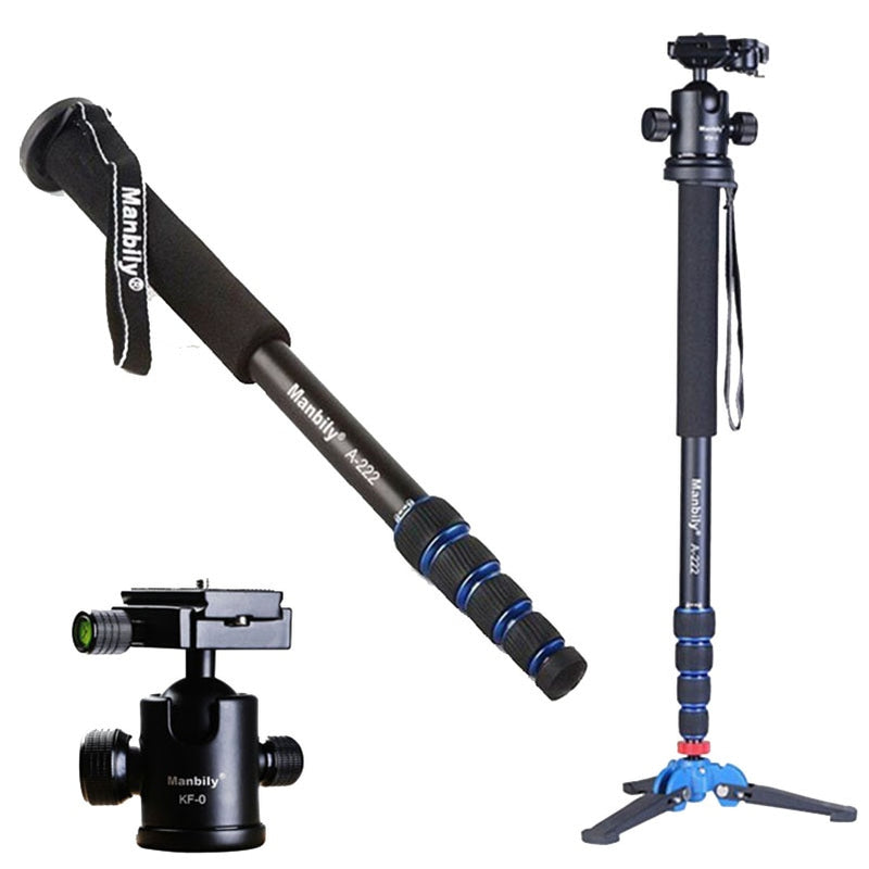 Manbily A-222 165cm Portable Professional DSLR Monopod Walking Stick with M-1 Mini Tripod Stand Base &amp; Tripod Ballhead for DSLR