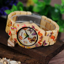 BOBO BIRD O20 Relojes de mujer con estampado de mariposas Reloj de pulsera de cuarzo hecho de bambú para damas en caja de regalo de madera