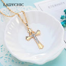 LADYCHIC Kruzifix Jesus Gold Kreuz Halskette für Frauen Männer Klassisches christliches Kreuz Anhänger Kirche Zubehör Dropshipping LN1069